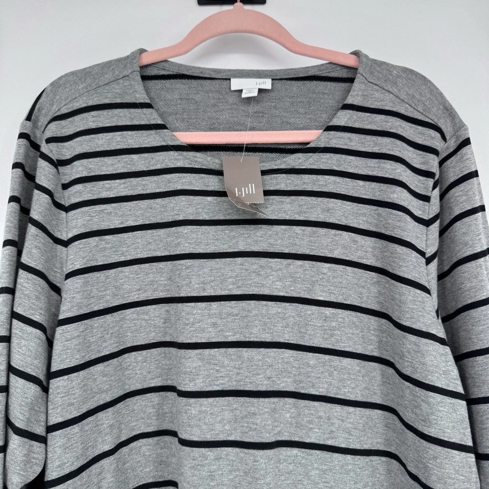 NWT J Jill Striped Sweater Dress Plus 3X Gray Black Long Sleeve Pockets Cozy